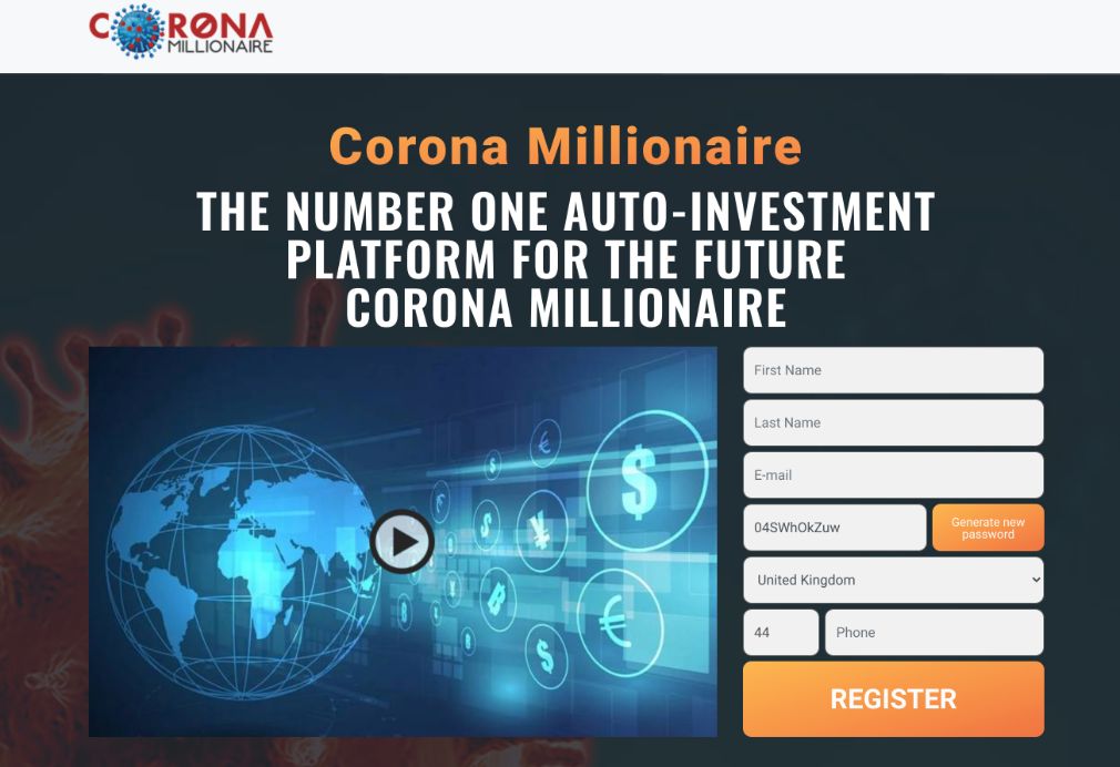 Corona Millionaire Erfahrungen - Bild der offiziellen Webseite